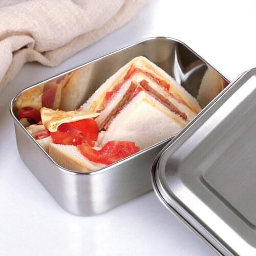 800ml Thickened Square Lunch Box Stainless Steel School Student Food Container Hot
