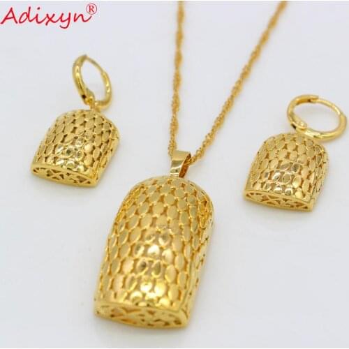 Adixyn Gold Color Pendant/Necklaces/Earrings Jewelry Set For Women Girls Nigeria Ethiopian Wedding Party Gifts N06157