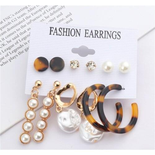 Acrylic Faux Pearl Earrings Simple Fashion Circle Pendant Earring Set 6 pcs/card 12Cards/Lot E-076