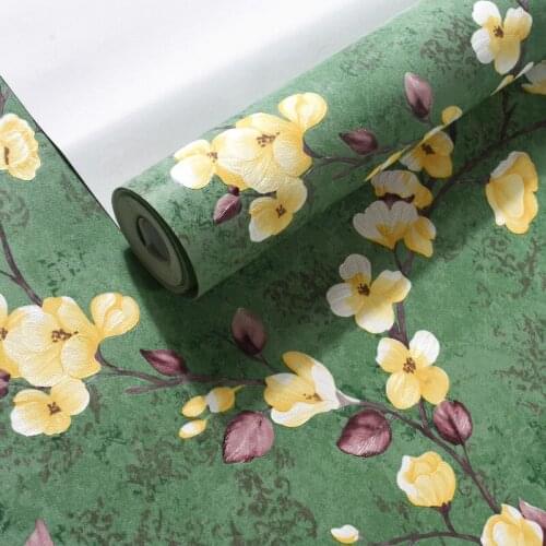 American Rustic Vine Flower Green Solid Color Countryside Wall Papers Home Decor Bedroom Living Room papel mural carta da parati