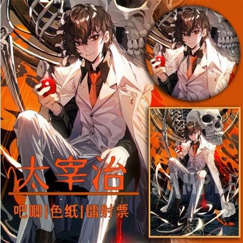 Anime Bungo Stray Dogs Dazai Osamu Badge Brooch Button Pin Colored Paper Laser Ticket Souvenir Cosplay Decorative Xmas Gifts
