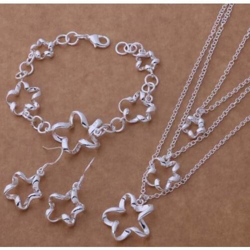 AS235 Lucky Silver Color 925 Jewelry Sets For Women Bracelet 060 + Necklace 547 + Earring 320 /blvakdca Ajvajbca