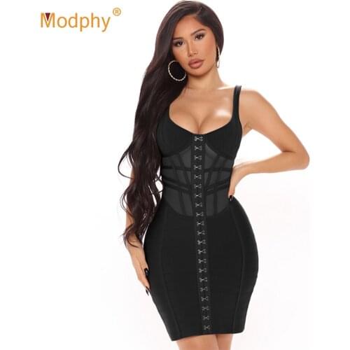 Free Shipping 2021 Summer New Black Bandage Dress Womens Sleeveless Bodycon Mini Dress Club Celebrity Evening Party Vestidos