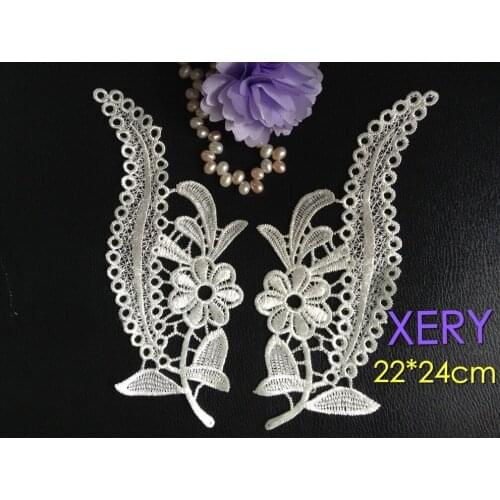 FREE SHIPPING 22*24.5cm Mirror image WHITE water soluble embroidery applique patches,XERY223