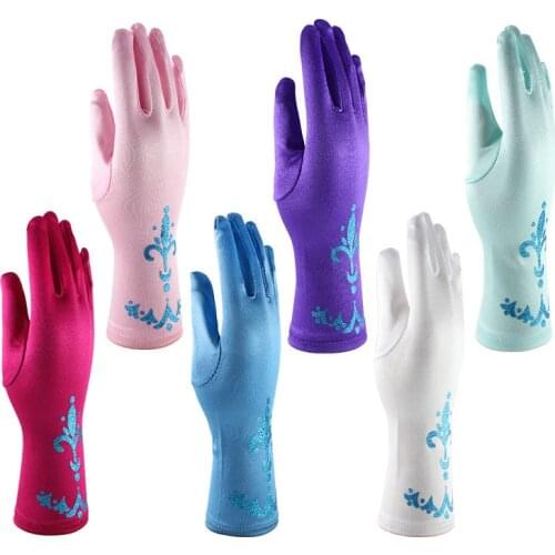 Kids Princess Cosplay Gloves Baby Girl Anna Dress Up Mitten Bows Printed Party Gloves Children Fingerless Oversleeve For Gilrs