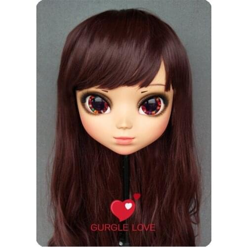 DM165) Lovely Sweet Girl Resin Half Head Kigurumi Mask With BJD Eyes Cosplay Japanese Anime Role Lolita Mask Crossdress Doll