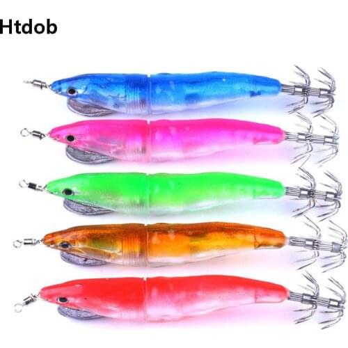 Htdob 5Pcs LED Electronic Changeable Luminous Shrimp Squid 12.8cm Night Fishing Squid Jigs Lure Bass Bait Fish Tackle wobbler