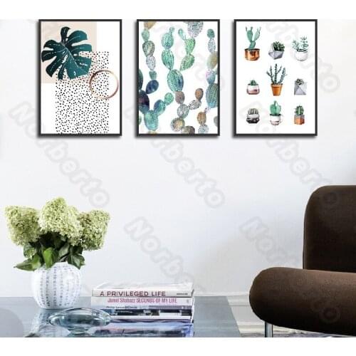 Nordic Style Canvas Painting Poster Green Plants and Leaves Like Cactus for Living Room Bedroom Home Restaurant Decoration