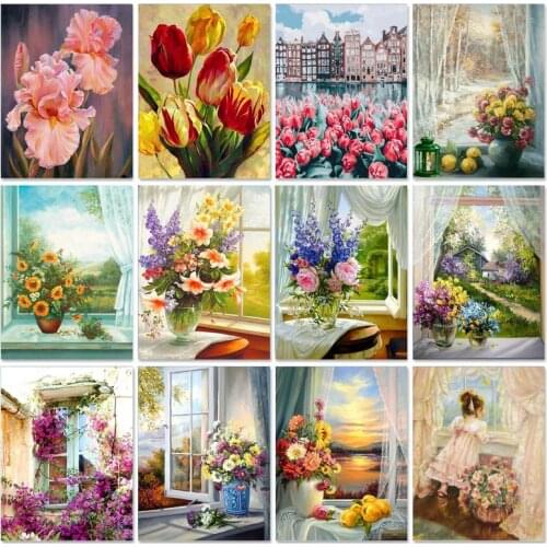 Gatyztory Flower lily DIY Painting By Numbers HandPainted Oil Painting Canvas Colouring Home Decor Gift 60×75cm