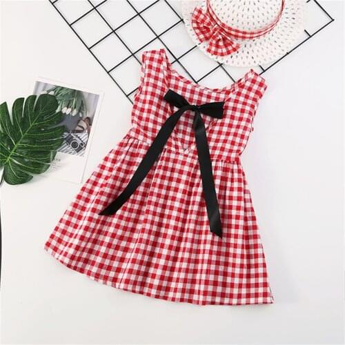 Toddler Kids Bow Plaid Princess Dress Baby Girl Casual Dress Summer Cotton Summer Party Dresses infantil baby girl clothes NEW