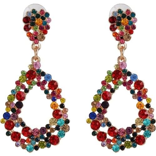 Colorful Full Crystal Rhinestone Water Drop Earrings Women Geometric Statement Long ZA Earrings Jewelry Female Indian Earrings