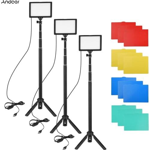 Andoer 3 Pack USB LED Video Light Kit 3200K-5600K Photography Lamp 120pcs Beads 14-level Dimmable for Video Vlog Live Streaming