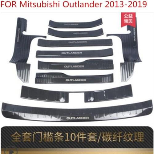 Carbon fiber stainless steel Scuff Plate/Door Sill and Rear bumper Protector Sill For Mitsubishi Outlander 2013-2019 ,Styling