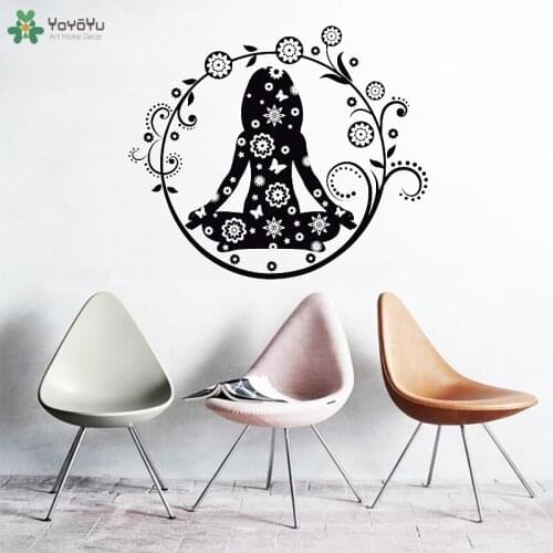 YOYOYU Wall Decal Yoga Center Buddha Wall Sticker Woman Lotus Pose Modern Design Window Logo Studio Art Decor Wallpaper DIYCT552
