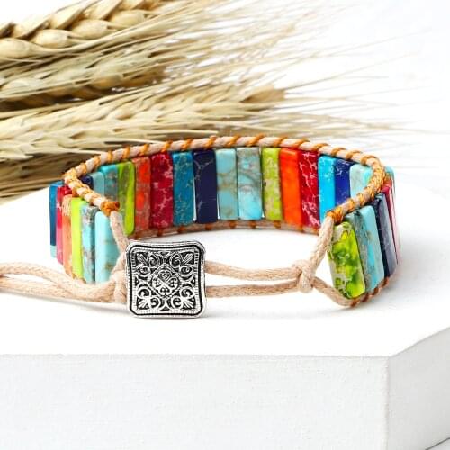 Natural Emperor Stone Chakra Bracelet Tube Beads Multi-Color Tiger Eye Wrap Bracelet Vintage Bangles Women Men Wristband Jewelry