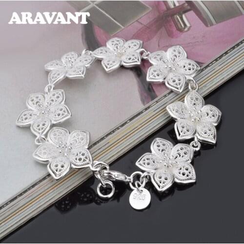 New Arrival 925 Silver Charm Bracelets For Women Rose Flowers Wedding Bracelet Fashion Jewelry Gifts