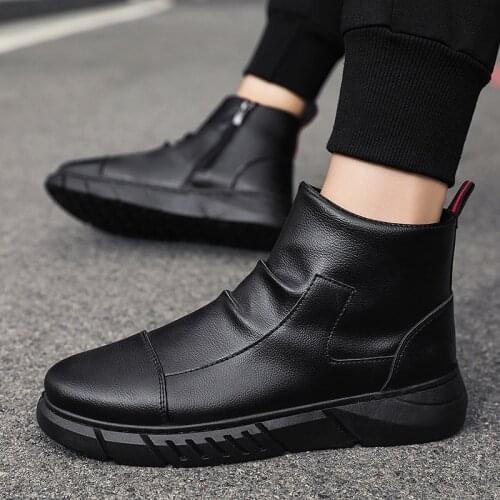 New Men Chelsea Boots High top Shoes PU Leather Big Size Men Ankle Boots Slip-on Man Casual Boots Male Martin Boots