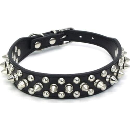 Dog Pet Punk Collar Spiked Stud Rivet PU Leather Pitbull Mastiff Black Large Breeds Necklace