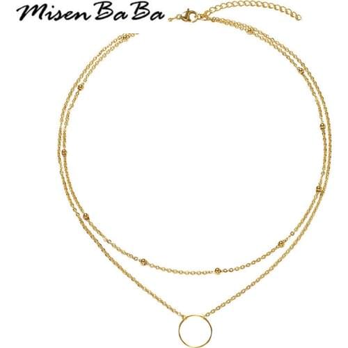 Stainless Steel Heart Circle Disc Choker Necklaces For Women Multi Layer Chain Necklace Jewelry Gift