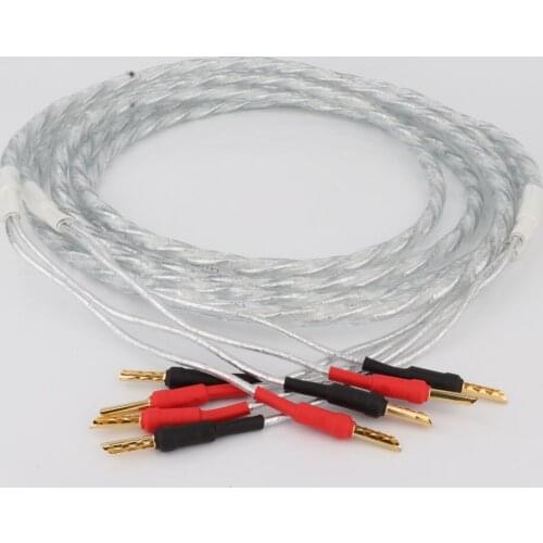 Preffair 155/0.1 silver plated x2 core + rubber strip Speaker Cable with Gold Plated Banana To Banana Plug Loudspeaker Cable