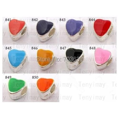Multicolor heart shape enamel beads, European big hole beads fit charm bracelet 100pcs/lot