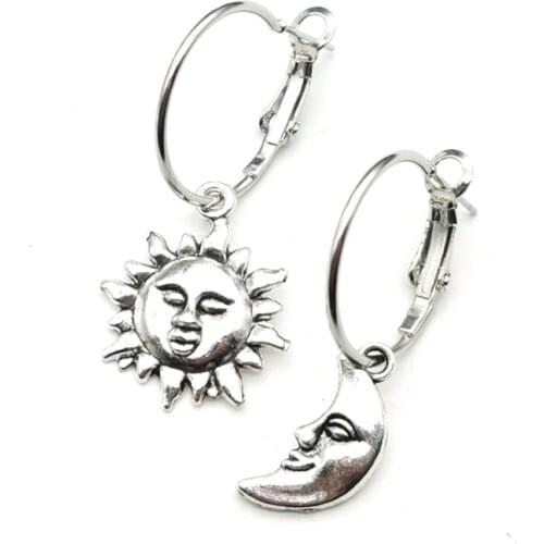 Gothic Earrings Sun and Moon Earrings , Asymmetrical Earrings , Hoops , Celestial Earrings , Hoop Earrings ,Star , Gift