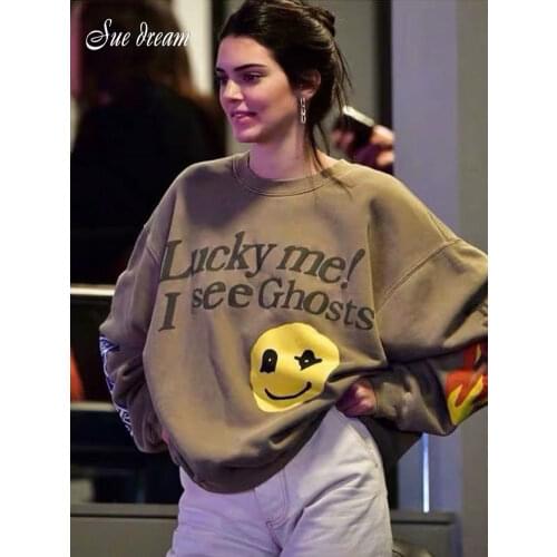 Smiley Flame Print Round Neck Sweatshirt Men And Women Plus Velvet Streetwear Stranger Things Hoodie Pullover Hoodies