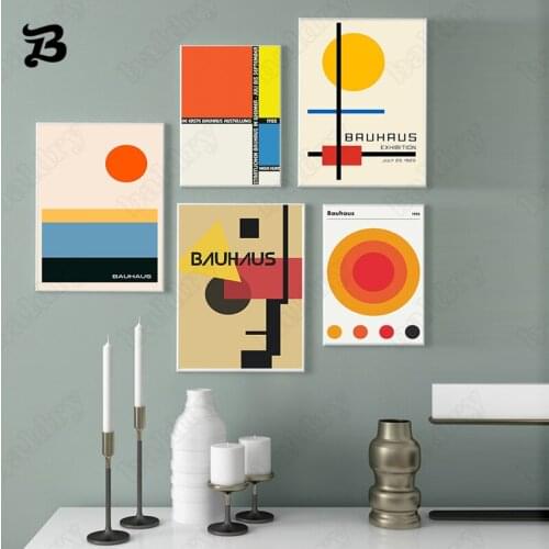 Vintage Abstract Canvas Painting Posters and Prints Wall Art Orange Colorful Circle and Lines Wall Picture for Living Room Decor