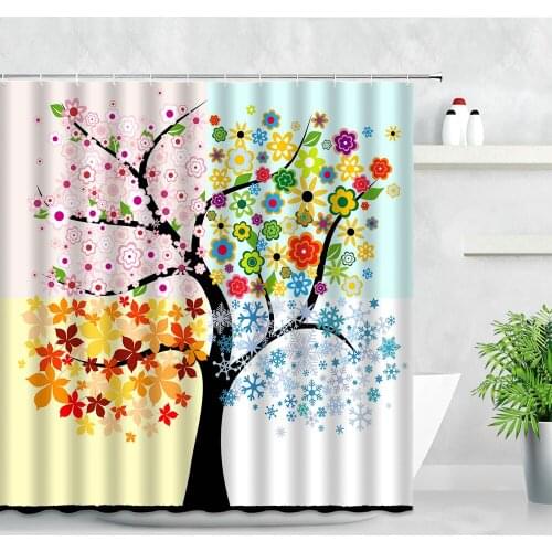 Colorful Four Seasons Tree Printing Waterproof Bath Curtains Flower Red Maple Leaf Modern Art Bathroom Decor Shower Curtain Sets