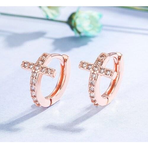 Exquisite Rose Gold Plated Zircon Cross Dangle Drop Earrings Elegant Cocktail Party Womens Earrings Punk Style Hip Hop Jewelry