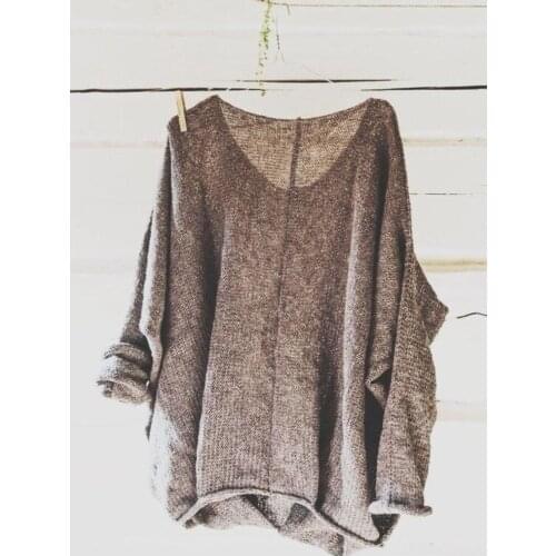 Plus Size 4X 5X Long Sleeve Casual Pullovers Womens Spring Thin Knitwear Jumper Batwing Sweater Solid Loose Blouse Shirt