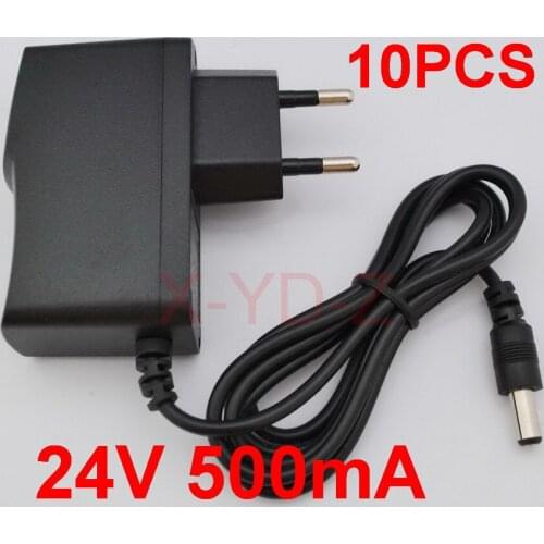 10PCS 24V 500mA High quality, IC program AC 100V-240V Converter Adapter DC 0.5A Power Supply EU Plug DC plug 5.5mmx2.1-2.5mm