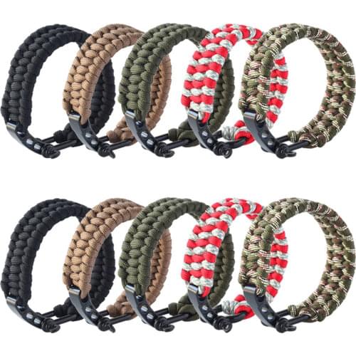 10PCS QingGear Handmade Paracord Survival Bracelet with Adjustable Stainless Steel Shackle Tactical Parachute Rope Bracelet