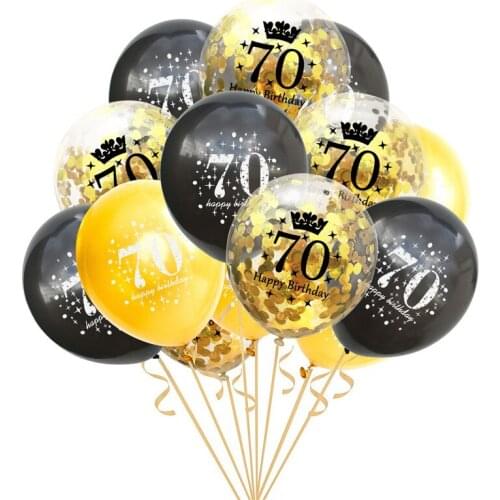 12PCS Mixed Gold Confetti Balloons number 18 21 40 70 80 90 years old Birthday party digital ballon Latex Globos