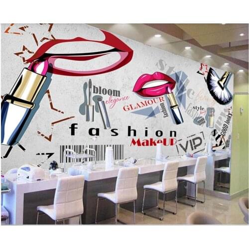 3d wall mural on the wall paper Cartoon fashion cement wall cosmetics nail lipstick shop photo wallpaper in the living room