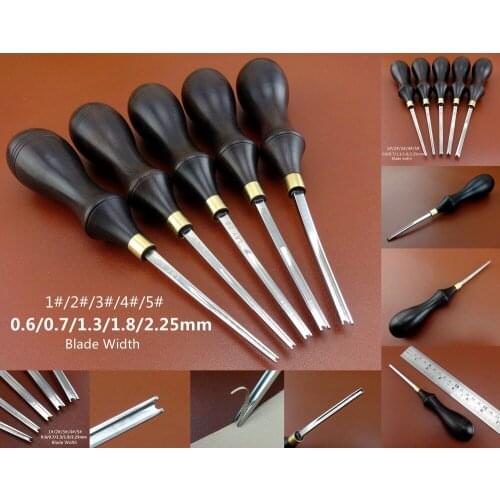 5pcs 0.6/0.7/1.3/1.8/2.25mm Leather Craft Deluxe Stainless Steel Leather Edge Beveler Skiving Skiver Edger Tool Sewing Carving