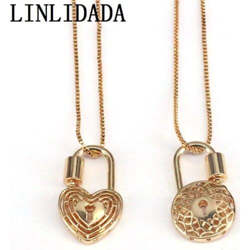 5Pcs Gold Filled Heart /Round Lock Clasp Fancy Lock Women/Girl Pendant Necklace