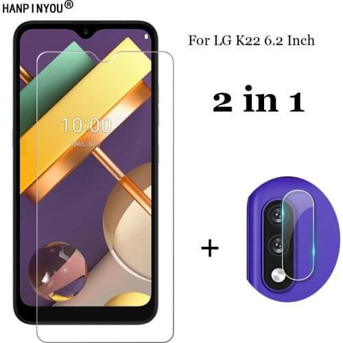 2-in-1 For LG K22 6.2" Back Rear Camera Lens Protection Film + Premium Front Clear Tempered Glass Screen Protector