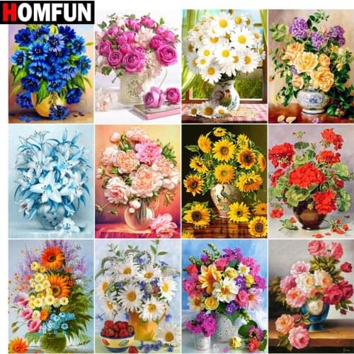 HOMFUN 5D DIY Full Diamond Embroidery "Flower vase table" Diamond Painting Cross Stitch Rhinestone Home Decoration
