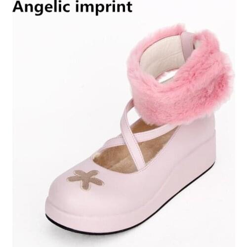 Angelic imprint woman mori girl lolita cosplay shoes lady mid heels Pumps women princess dress warm shoes 34-47 Embroidery stars