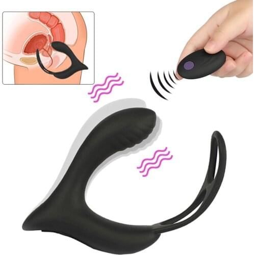Wireless Remote Anal Vibrator 10 Speeds Prostate Massage Dildo Vibrator With Ring Adult Sex Toys for Men Vibrating Masturbator