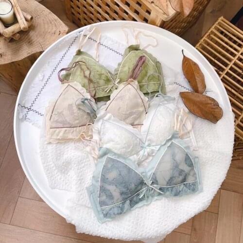 Seamless Lace Bra Panties For Women Push Up Bralette No Wire Brassiere A B Cup Underwear Sexy Three Quarters (3/4 Cup) Lingerie