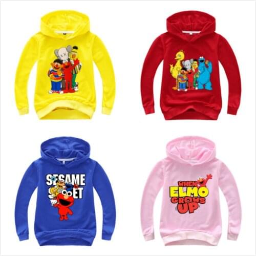 Children Clothes Girl Cartoon Sesame Street Elmo Print Hoodie Sweatshirt Boys Long Sleeve TShirts Pullover Baby Coat Tracksuits