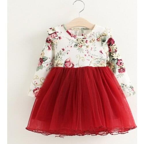 Children Dress Autumn Baby Girls floral Printed Princess Dresses Vestidos toddler girls Clothing Kids Girls red Xmas Dresses