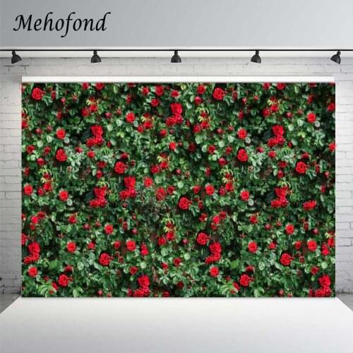 Mehofond Red Rose Flowers Photography Backdrop Spring Green Leaves Wall Baby Shower Birthday Decor Shoot Background Photo Studio