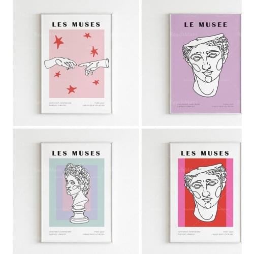 Greek God Art Print, David Head, Roman Greece, Line Art, Pink Artwork, Abstract Greek Museum Poster Museum Poster Medieval Moder