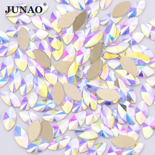 JUNAO 50pcs 5x10mm Crystal AB 3D Fancy Shaped Nail Rhinestones Horse Eye Glass Stones Flat Back Nail Art Decoration