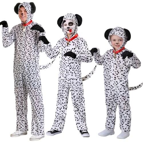Halloween Kids Boys Onesie Dalmatian Spotty Dog Cosplay Costume Black White Cute Animal Kigurumi Kids Jumpsuit Pajama For Adult