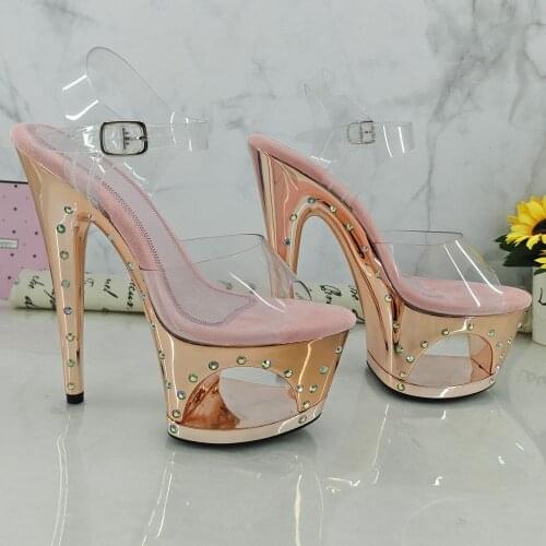 Leecabe 17 cm shiny Rhinstone platform sandals sexy nightclub pole dancing shoes