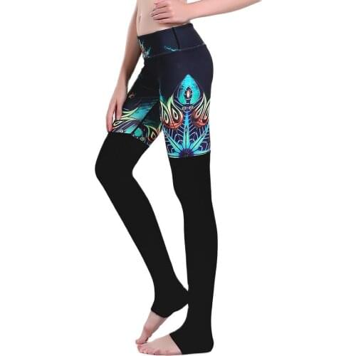 Hot New Cotton Rib Black Elastic Yoga Pants S To 3xl Plus Size Gym Yoga Sports Bandage Blue Fur Print Leggings 3 Patterms
